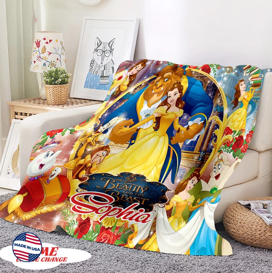 Personalized Beauty And The Beast Quilt Blanket Princess Belle Beauty The Beast Blanket Disney Princess Blanket Custom Kids Blanket